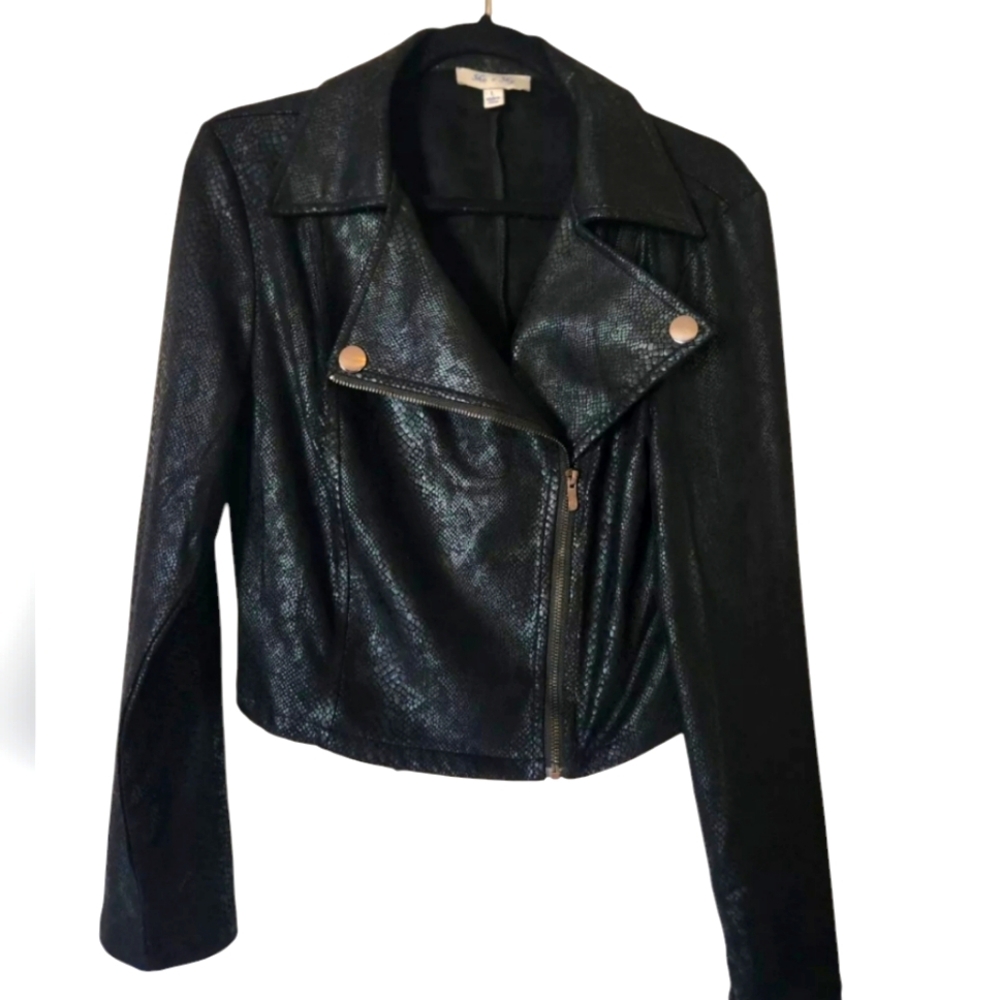 She + Sky Black Snake Jacket Size Large Moto Motorcycle